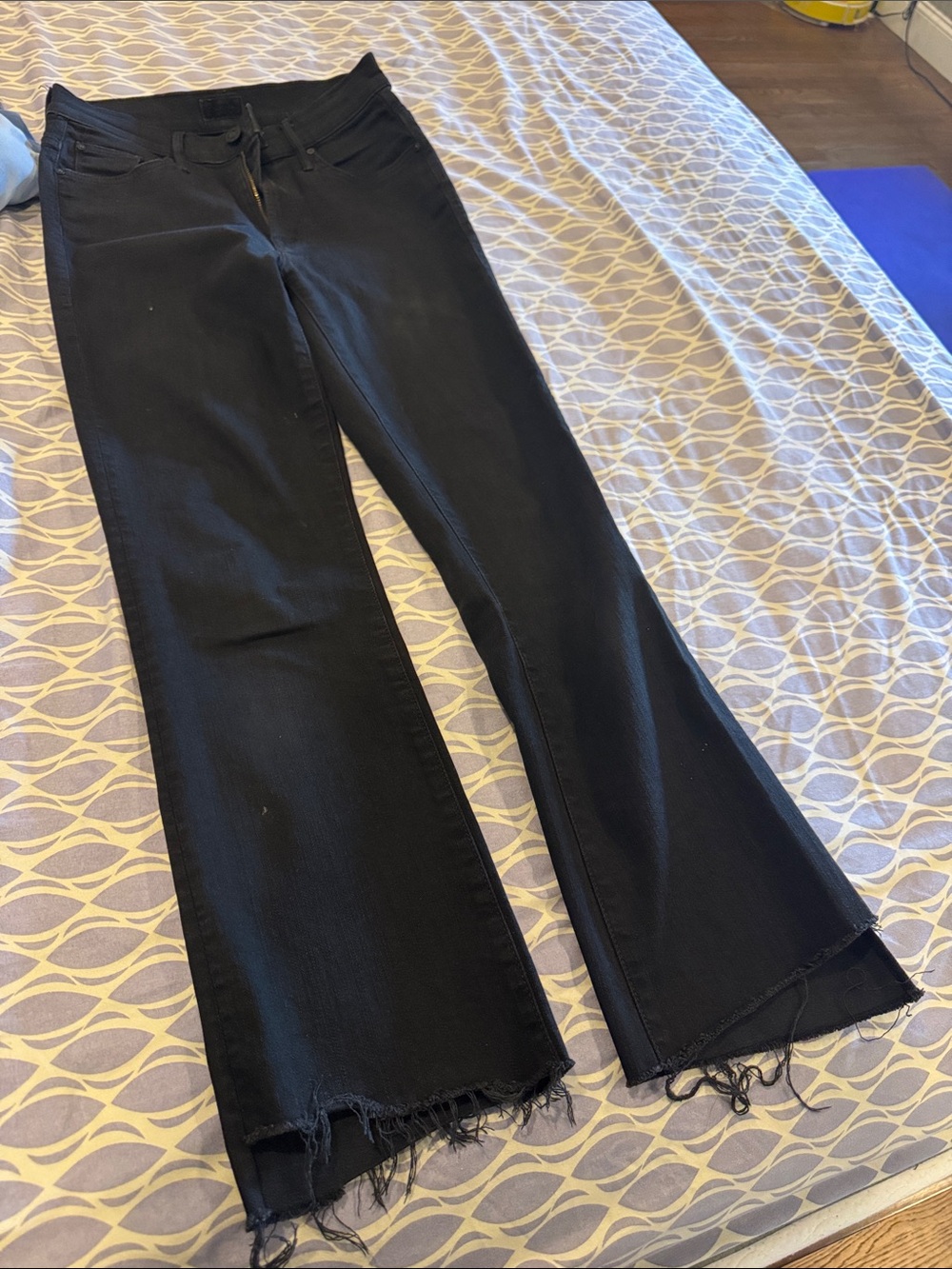 MOTHER Black Flare Jeans with Raw Hem